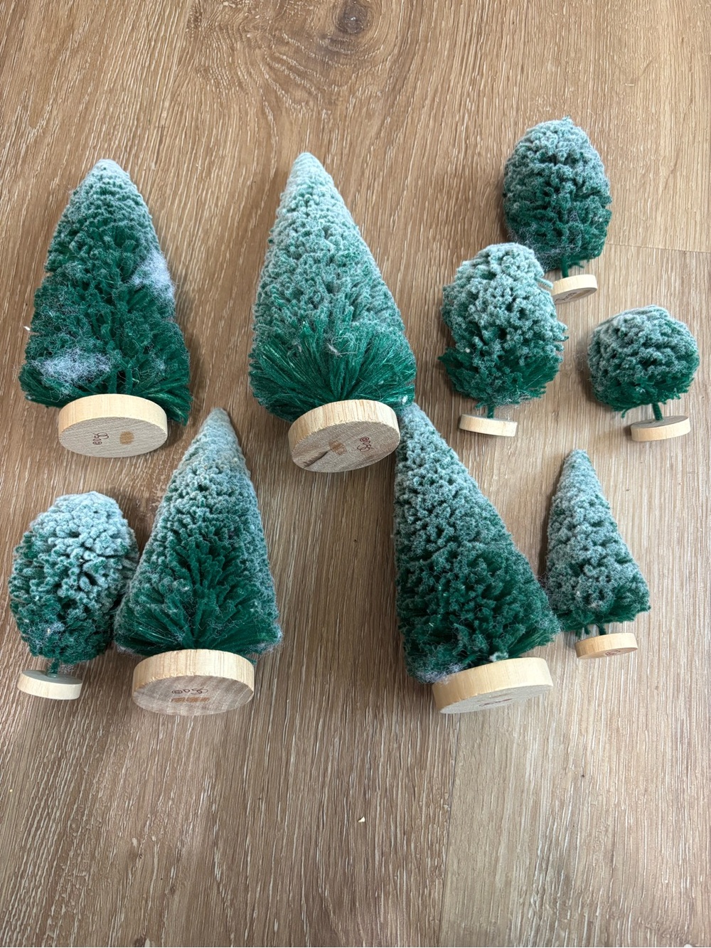 Dept 56 Flocked Bottle Brush Christmas Trees Lot of 9 Village Sisal Decor